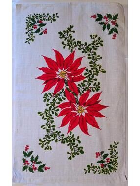 Linen TEA TOWEL With Poinsettias